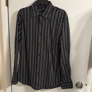 Apt. 9 Men's Black and White Striped Dress Shirt - Large